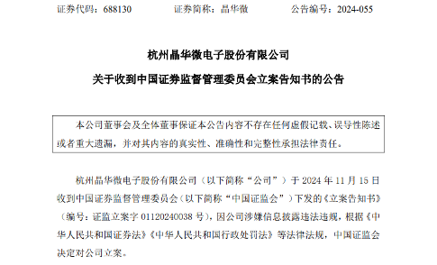 晶华微因涉嫌信息披露违法违规被证监会立案调查(图1)
