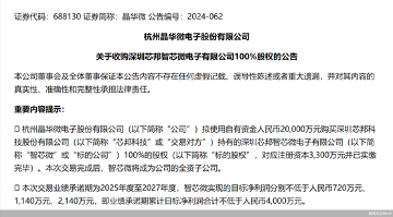 溢价五倍，晶华微拟2亿元收购智芯微100%股权