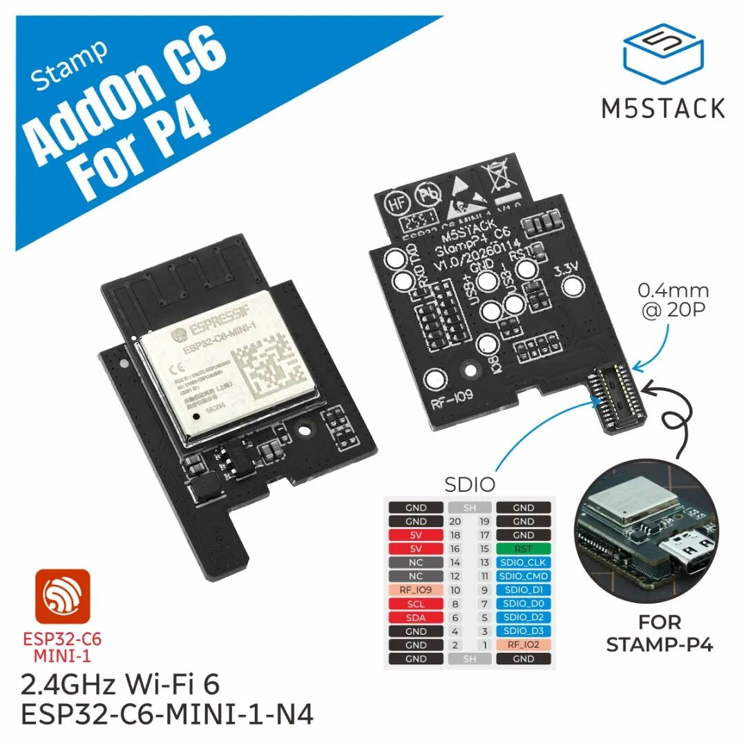 新品 | Stamp-P4,高性能物联网核心模组 Stamp-AddOn C6 For P4, 适配Stamp-P4的2.4GHz Wi-Fi 6 拓展板(图5) 65c30854-29c2-11f1-96ea-92fbcf53809c.jpg