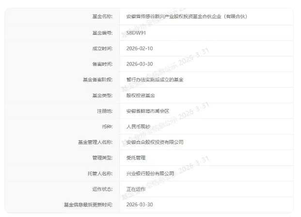 安徽传感谷20亿母基金完成备案